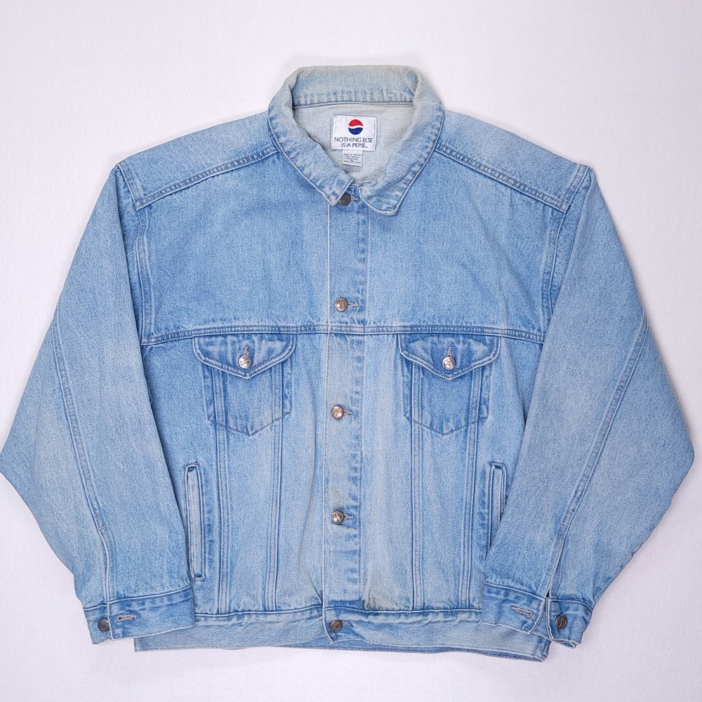 Vintage Pepsi Denim Jacket Light‎ Wash Men's XL Trucker Coat Distressed